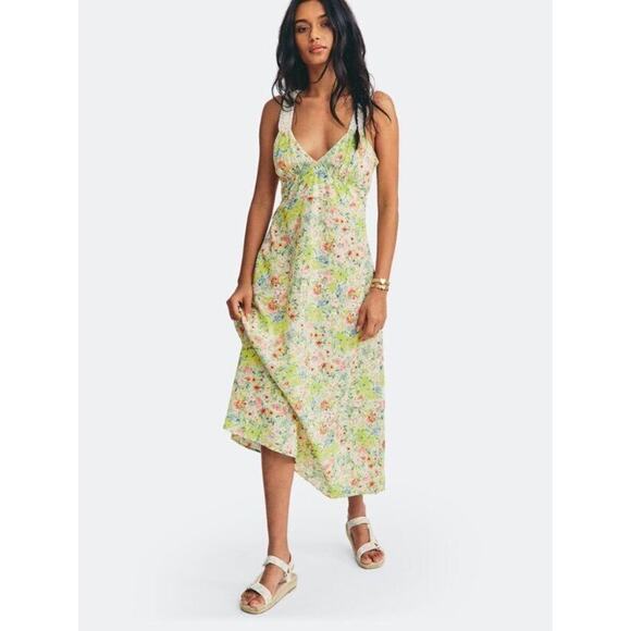 LOVESHACKFANCY Sz 8 Sabina Yellow Floral Sleeveless Midi Tank Dress - Picture 10 of 11